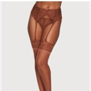 Frederick's of Hollywood Lingerie Sexy Jessica Lace Garter Belt Retro Brown